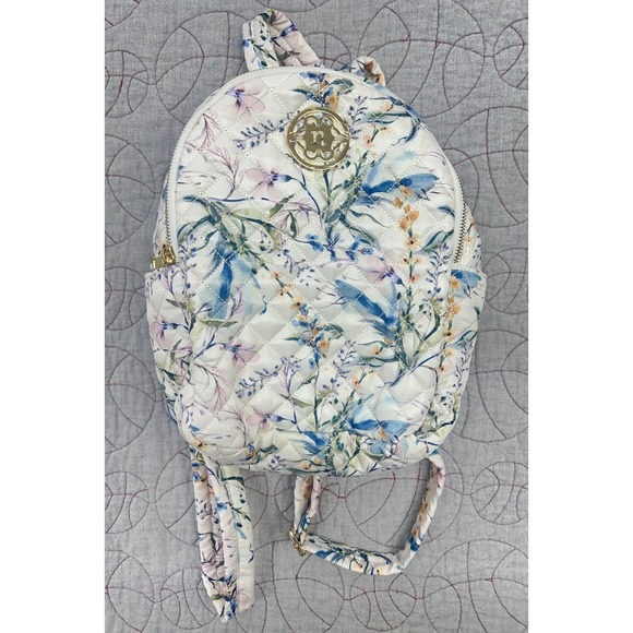 Nanette Lepore Handbags - Nanette Lepore Backpack Multicolor Quilted Floral Boho Gold Logo / Womens Mini